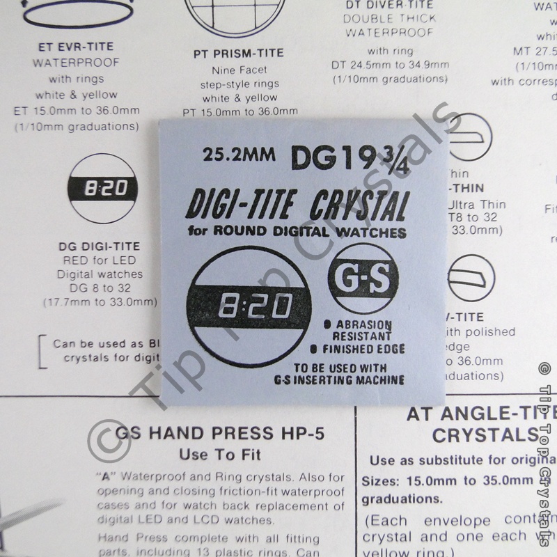 GS DG19-3/4 Watch Crystal - Click Image to Close