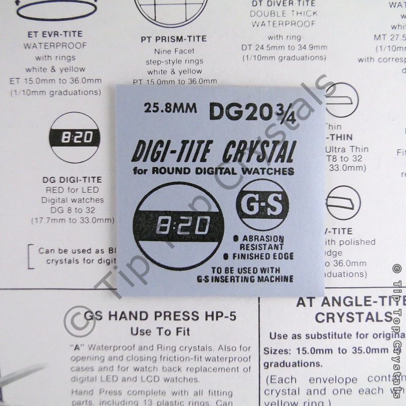 GS DG20-3/4 Watch Crystal - Click Image to Close