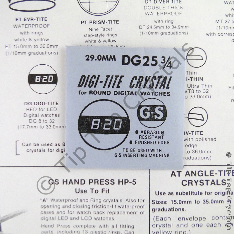 GS DG25-3/4 Watch Crystal - Click Image to Close